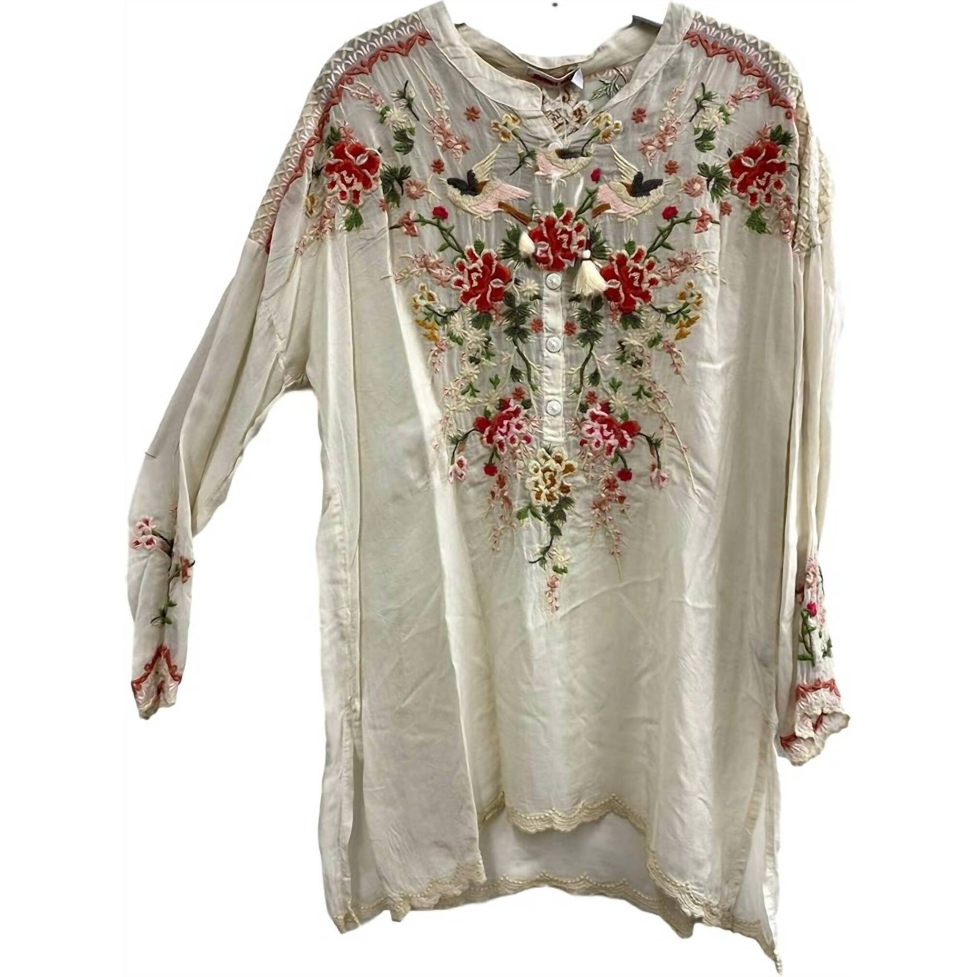 New Johnny Was Women's Verbena Embroidered Tunic In Shell